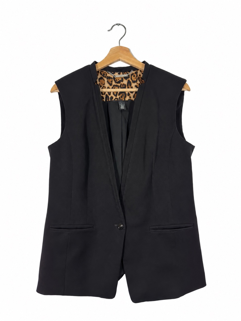 WHBM Vest Blazer Black Animal Print Size 12 Mobwife Career Office Business Fall